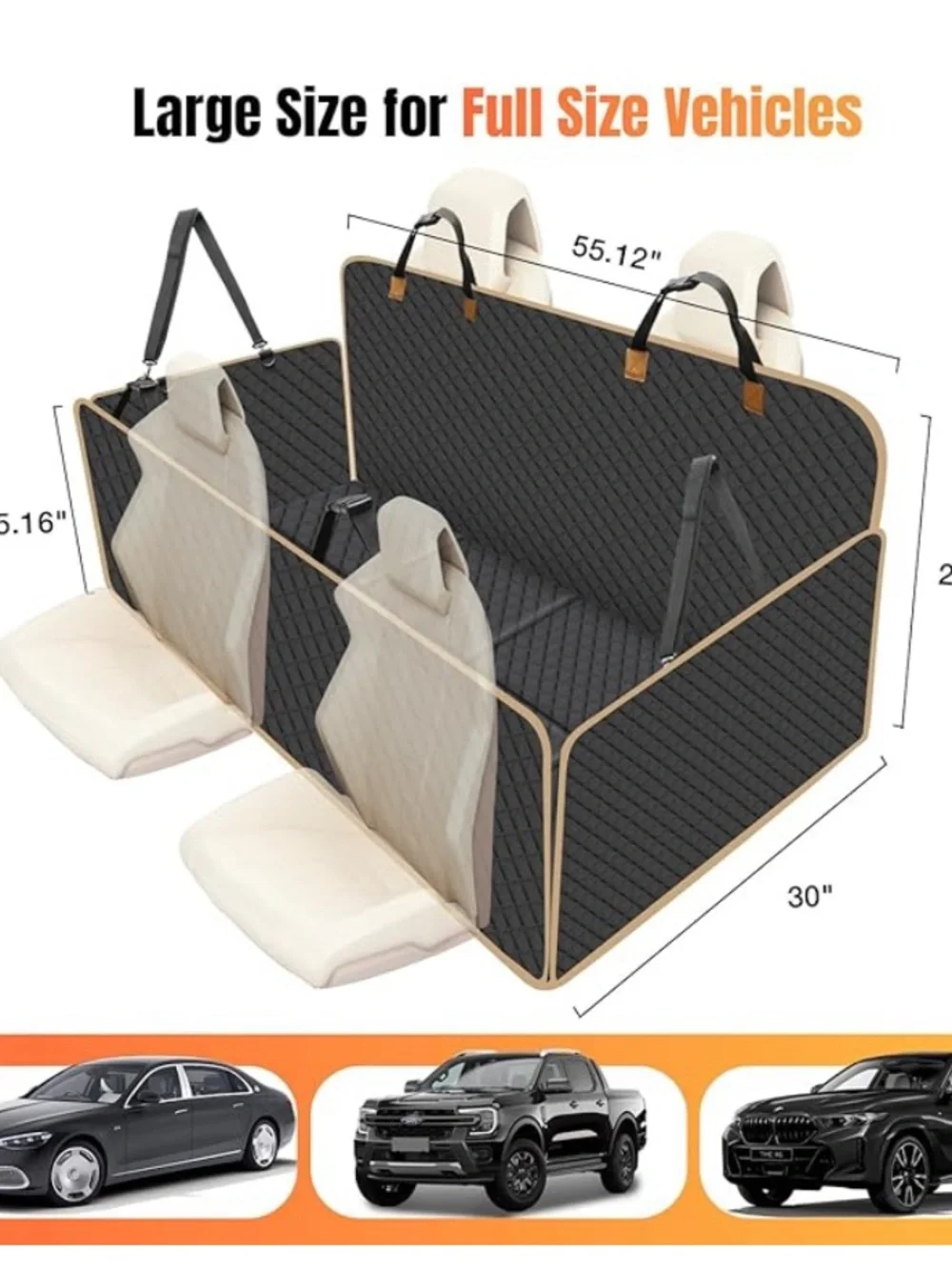 New in Box Lekespring Quilted Black Dog Car Seat Cover with Hard Bottom